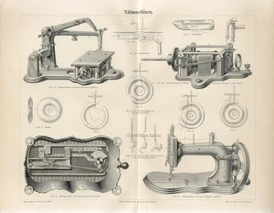 1887 OLD SEWING MACHINES SINGER WHEELER-WILSON Antique Engraving Print - Picture 1 of 1