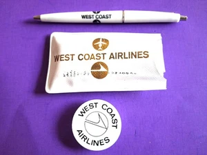West Coast Airlines Badge Pin Button. Pen + Packaged Rain Headgear (I Think)) - Picture 1 of 2