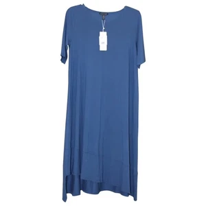 NEW Eileen Fisher - Asymmetric Midi Dress -Viscose Jersey, Blue - S fits M- $188 - Picture 1 of 11