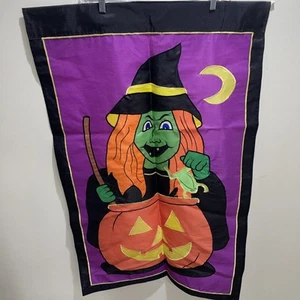 VTG 90s 1993 Halloween Witch Frog Pumpkin Outdoor Decorative Flag 27.5 x 43.5 - Picture 1 of 9