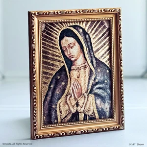 Imagen tapiz enmarcado de Nuestra Señora de Guadalupe 9x11 decoración de pared católica - Imagen 1 de 4