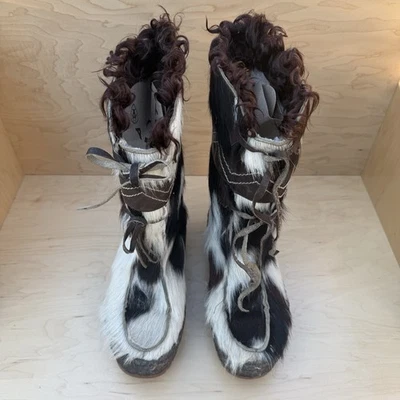 Винтажный мех зимние ботинки Diadora Neve сделано в Италии женщин 43 коричневый белый 70-х 80-х - Изображение 1 из 4