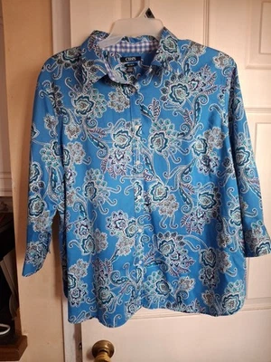 Blusa Camisa Chaps Mujer Talla 3XS Azul Cachemira Sin Hierro 100% Algodón Manga 3/4 Usada en Excelente Condición Foto 1 de 4