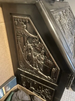 Early 1900s Heavy Hand Carved Rosewood Drop Leaf Oriental Secretary Desk  - Image 1 of 4