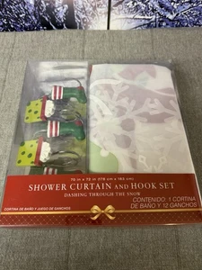 Dashing Through The Snow Shower Curtain & Hook Set 70x72 Bed Bath & Beyond NIP - Picture 1 of 3