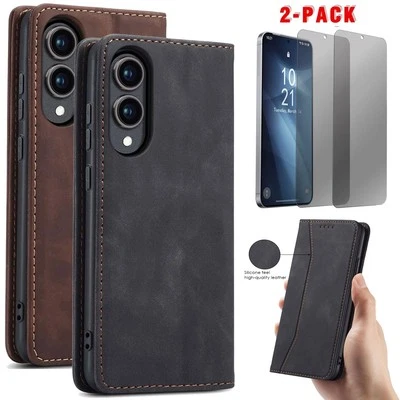 For Samsung Galaxy S25 Edge Wallet Leather Case Cover /2Privacy Screen Protector - Image 1 of 4