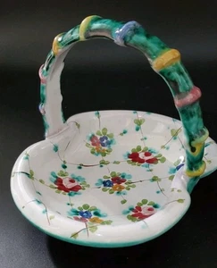 Italian Made Handpainted Floral Design Trinket Basket Redware Ceramic Deruta? - Picture 1 of 12