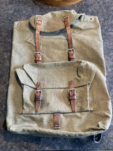 Vintage Swiss Army Military Backpack Rucksack Canvas Leather 55 - Picture 1 of 7