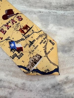 Винтажные музейные артефакты 100% шелк карта Техаса галстук Аламо ковбойский вестерн коллекция - Изображение 1 из 4