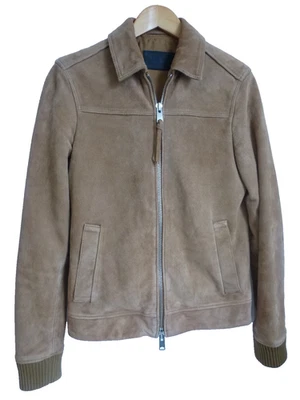 ALL SAINTS Suede Leather Jacket XS Men's Tan Biker Collared Bomber EXTRA SMALL - Image 1 of 4