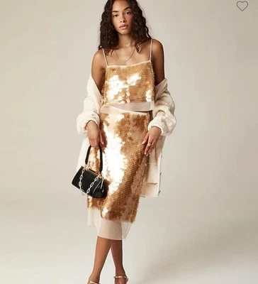 Falda Midi Colección J.Crew Lentejuelas Gasa Lentejuelas Melocotón/Beige Talla 10 $198 Foto 1 de 4