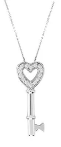 0.15 Carat Natural Diamond Key Necklace Pendant 14K White Gold 18'' chain - Picture 1 of 1