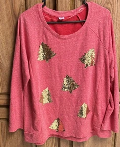 Holiday Time womens' marled knit gold sequin Christmas Tree Top sz 0X (14W) NWT - Picture 1 of 3