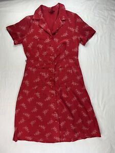 Sundance Dress Womans 10 Red 100% Silk Button Collar Pockets *Missing Belt