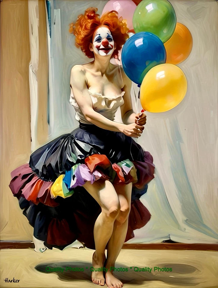 Mujer Payaso con Globos 8.5x11" Foto Impresión Estilo Joaquín Sorolla/Arte Harker Foto 1 de 1