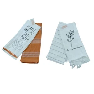 Modern Farmhouse Kitchen Towels Set Plant Design Striped Cotton Tea Towels - Picture 1 of 4