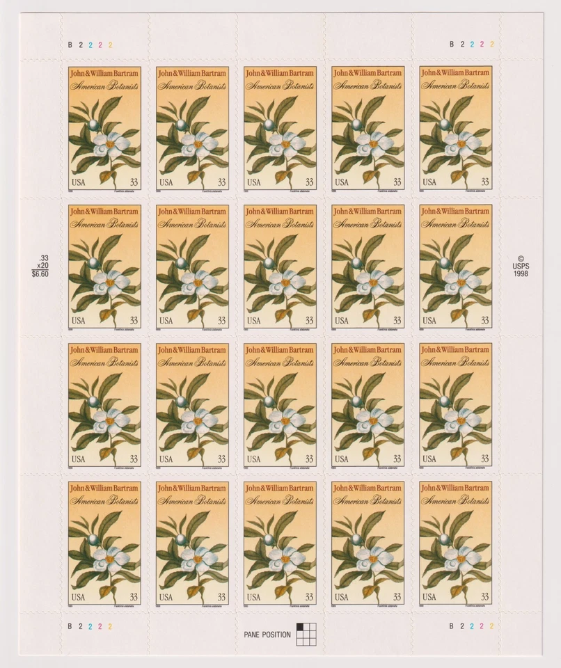 Scott #3314 John & William Bartram Botanists Sheet of 20 Stamps - MNH - Image 1 of 1