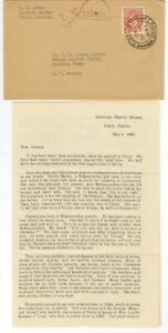 June 1942 Lagos Nigeria printed missionary letter to Texas - WWII censored