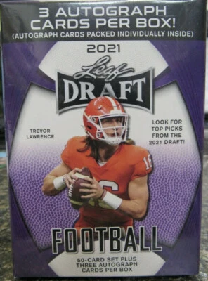 2021 Leaf Draft Football PREMIUM HOBBY Factory Sealed Blaster Box-3 AUTOS+50 RC - Image 1 of 2