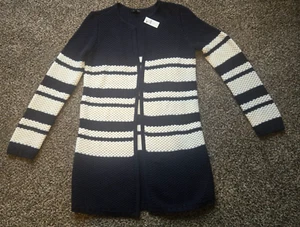 Suéter largo Talbots azul marino y blanco roto frente abierto para mujer talla S NUEVO - Imagen 1 de 7