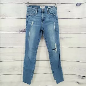 FRAME Sz 26 Denim Jeans Le High Skinny Bennett Park Distressed Raw Cascade Hem - Picture 1 of 9