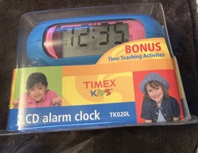 Vintage Timex Kids LCD Alarm Clock  TK020R Bonus Time Teaching Activities Blue - Image 1 of 4