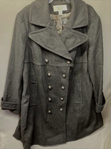 Covington Outerwear Women's Size 24-26W Dark Grey Button Up Winter Pea Coat - Picture 1 of 11