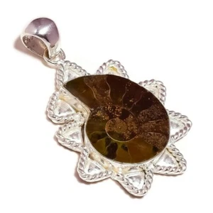 Sea Shell Ammonite Natural Gemstone Handmade Rope Bezel Flower Shell Pendant - Picture 1 of 3