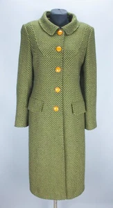HOBBS Green Tweed Vintage Coat Jacket Size 10 Contrast Button Italian Wool - Imagen 1 de 24