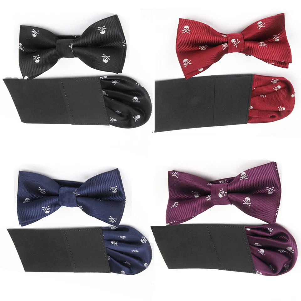 Hombres Punk Funky Calavera Fiesta Pajarita Corbata Bolsillo Cuadrado Pañuelo Conjunto Foto 1 de 1