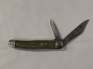 Imperial 2 Blade Folding Pocket Knife Green Woodgrain Handle - Picture 1 of 7