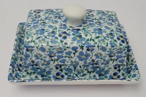 Plato de mantequilla de cerámica irlandesa Shannonbridge azul floral - Imagen 1 de 5