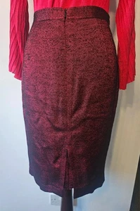 Rare Jaeger Black Red/Pink Sparkle Tweed Style Wool Blend Pencil Skirt Size 10 - Picture 1 of 9