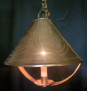 Vintage Tinware Primitive Punched Tin Hanging Light Farmhouse Rustic - Picture 1 of 8