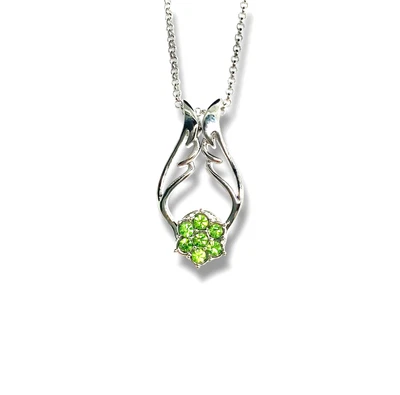 Зеленый перидот цветок Swarovski элементы кристалл ожерелье 18K белое золото покрытием - Изображение 1 из 4