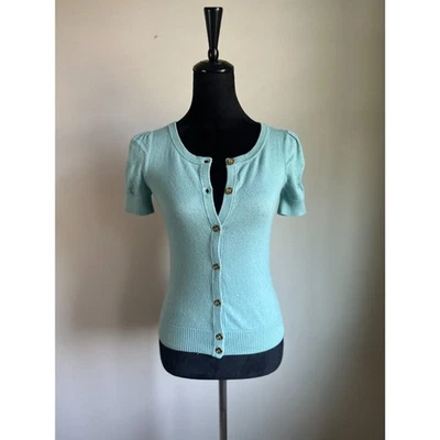 JUICY COUTURE Women's Blue Puff Short Sleeve Cashmere Blend Cardigan Size S - Image 1 of 4