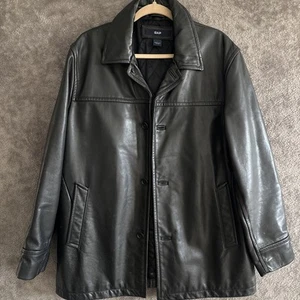 Vintage Gap Car Coat Lederjacke gesteppt schwarz Herren Large Biker 90s Y2K - Bild 1 von 14