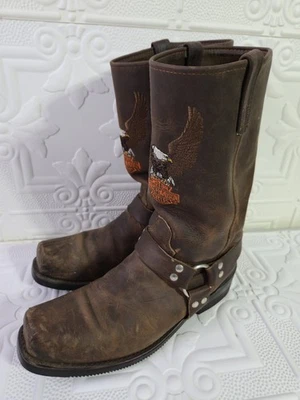 De Colección Harley Davidson Botas Arnés Águila Motociclista Cuero Marrón Para Hombre Talla 13D Foto 1 de 4