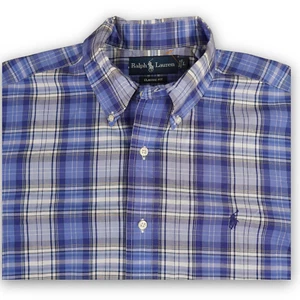 Ralph Lauren Shirt Mens Large Blue Plaid Pony Hit Short Sleeve Preppy Boat VTG - Picture 1 of 6