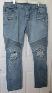 BALMAIN Paris Distressed Biker Jeans Paint Splatter Men Sz 40x33 Italy - Picture 1 of 9