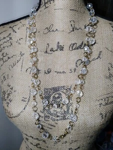 Designer Necklace Fasion Goldtone Linked Crystal Beads 58" No Fastner - Picture 1 of 2