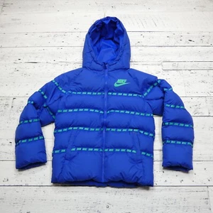 Nike Jacket Youth Medium Blue Down Fill Puffer Coat Nuptse Hooded Winter - Picture 1 of 9