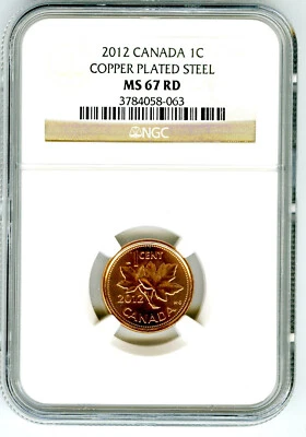 2012 CANADA CENT NGC MS67 RD MAGNETIC STEEL HIGH GRADE LAST YEAR OF ISSUE !! - Image 1 of 2