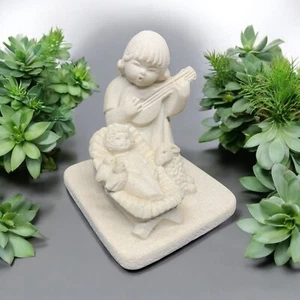 Marbell Belgium Stone Art Sculpture Musician Child In Manger Baby Jesus Serenade - Picture 1 of 10