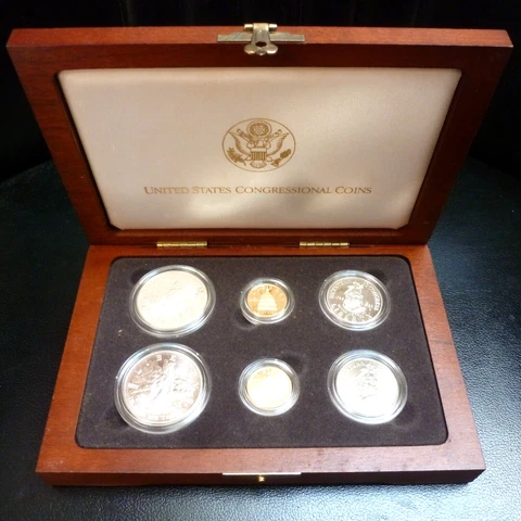 1989-W CONGRESSIONAL 6 COIN SET $5 GOLD $1 SILVER 50C PROOF & UNC W/COA Cover