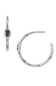 JOHN HARDY Bamboo Sterling Silver Smoky Quartz Medium Hoop Earrings - Picture 1 of 12