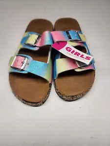 Bobbie Brooks Girls Size L (2/3) Double Strap Sandals Multicolor Glitter Slides - Picture 1 of 4