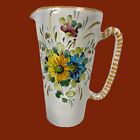 Taccini Montelupo Hand Painted Pitcher 9 1/4? H Flower Motif Italy