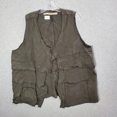 Cythia Ashby Women Jacket Large Olive Vest Patchwork Layered 100% Linen - Image 1 of 4