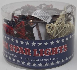 4th of July 10 Red White & Blue Patriotic Rattan Star Lights Set Indoor/Outdoor - Picture 1 of 2
